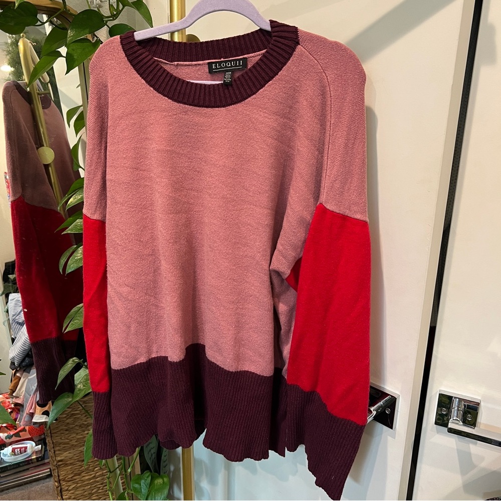 Eloquii Women's Sweater - Red and Pink Colorblock